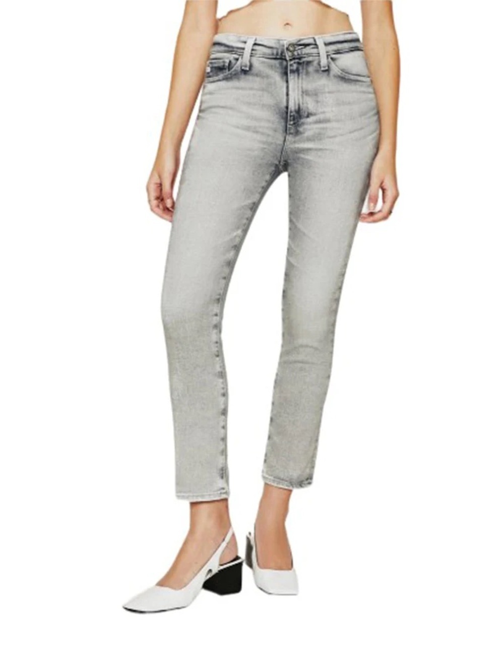 AG Mari Slim Straight High Rise Crop Jeans Avalanche Grey Denim Women’s Size 24